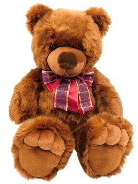 JCPenney Holiday Collection Plush Teddy Bear Golden Bear Co Red Plaid Bow 24"